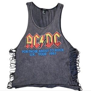 AC/DC "For Those About to Rock" Open Side Fringe Gray Tank Top
